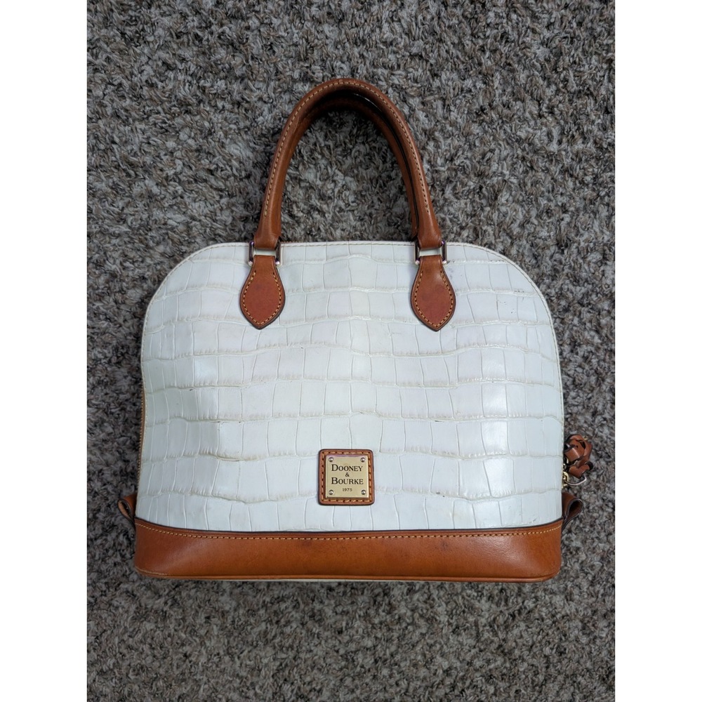 Dooney & Bourke Denison Domed Satchel White Croc Embossed Leather Crossbody